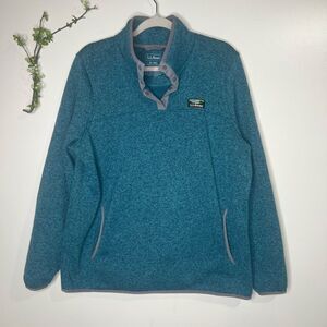 L.L. Bean Teal Blue Gray Trim Sweater Fleece Pullover Popover Sz XL Womens
